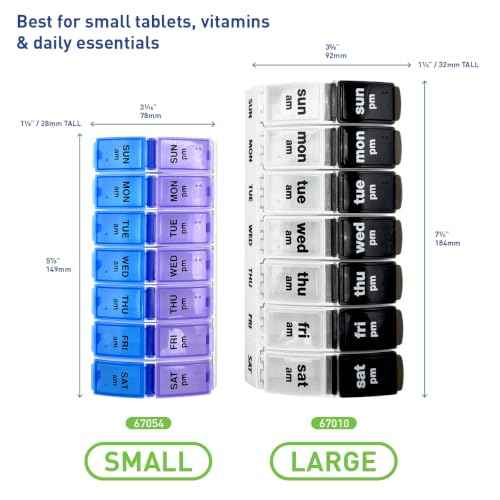 Weekly (7-Day) AM/PM Pill Organizer, Large Case, Black/White