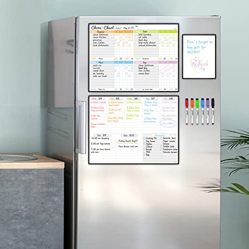 Magnetic Dry Erase Chore Chart and Weekly Calendar Set for Fridge