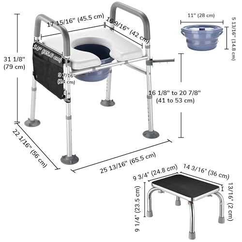 Yescom Raised Adjustable Toilet Seat with Steel Step Stool Bedside Commode