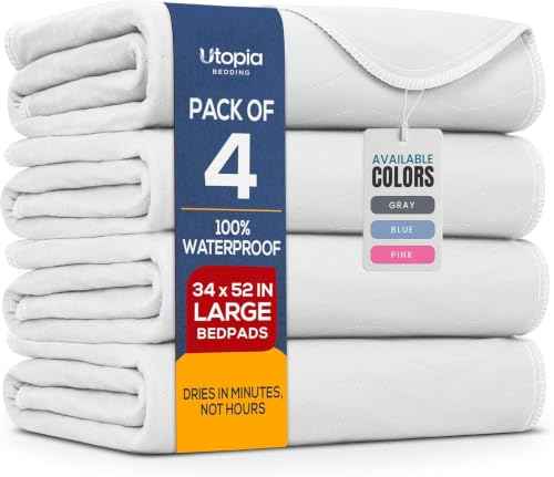 4 Pack Waterproof Reusable Heavy Absorbency Incontinence Bed Pads 34"x52" (4 Count)