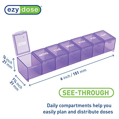 Weekly (7-Day) Pill Organizer, Large Medicine Planner, Purple