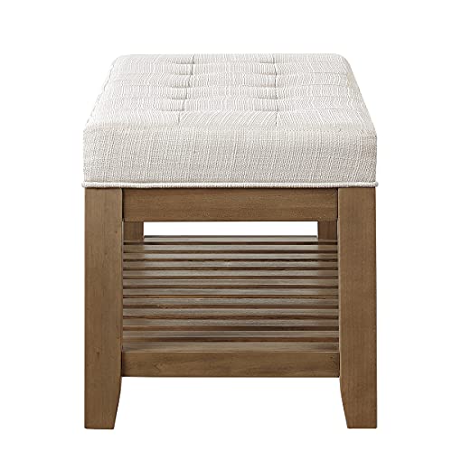 Large Rectangular Upholstered Tufted Linen Ottoman Bench