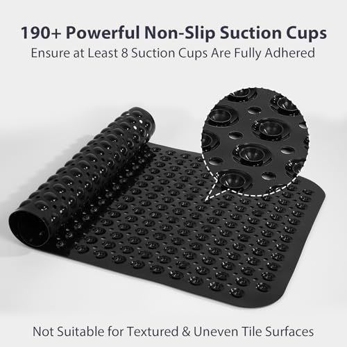 Non Slip Bathtub Mat Bath Shower Mat Black 17"x30" Standard Size