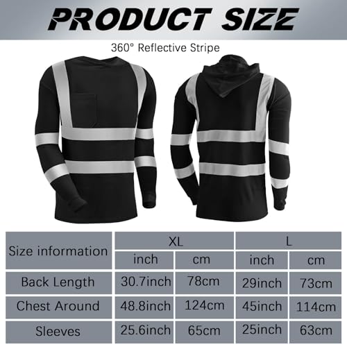 4 Pcs Reflective Safety T Shirt High Visibility Work Shirts with Hood Sun Protection Construction (4 Count)