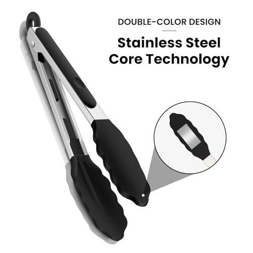 3 Pack Kitchen Tongs for Cooking with Silicone Tip (3 Count)