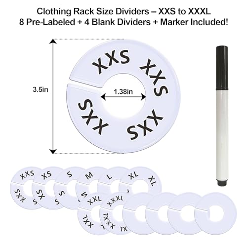 13 Pcs Clothing Rack Size Dividers Round White Plastic Size Markers for Clothing Rack Pre (13 Count)