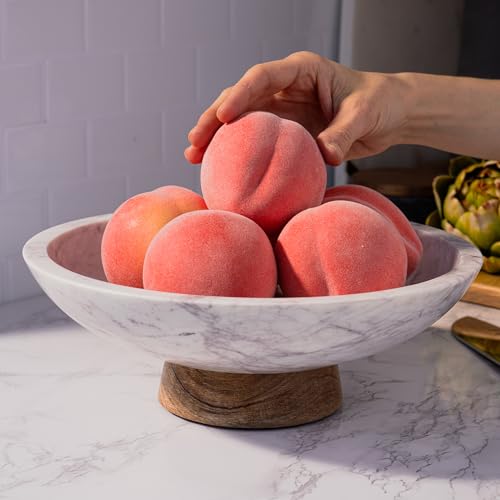 Marble Decorative Bowl with Acacia Wood Pedestal