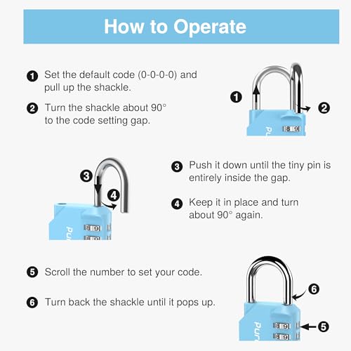 1 Pack Combination Lock Locker 4 Digits Combo Padlock Gym Sky Blue