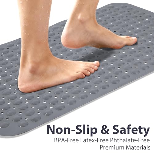 Large Shower Mat Bathtub Mat Bath Mat Non Slip Gray 21.5"x33.5"