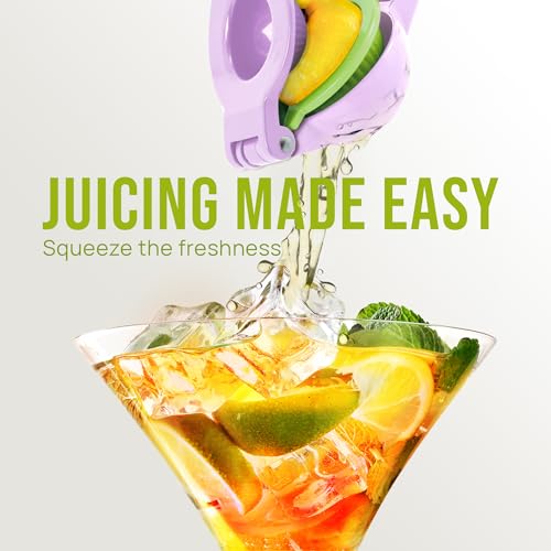 Metal 2-in-1 Lemon Squeezer - Sturdy Max Extraction Hand Juicer Lemon Squeezer Gets Every Last Drop - Easy to Clean Manual Citrus Juicer - Easy-Use Lemon Juicer Squeezer - Purple/Lime