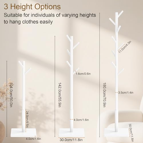 Wooden Coat Rack Freestanding with Stable Square Base