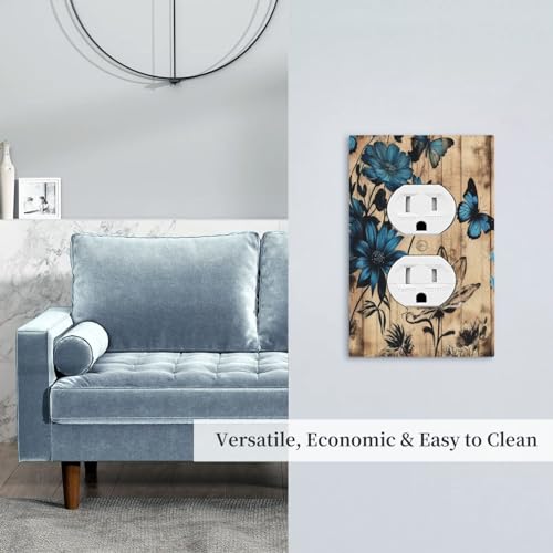 Decorative Blue Flowers Butterfly Watercolor Floral 1 Gang Duplex Light Switch Cover Plate