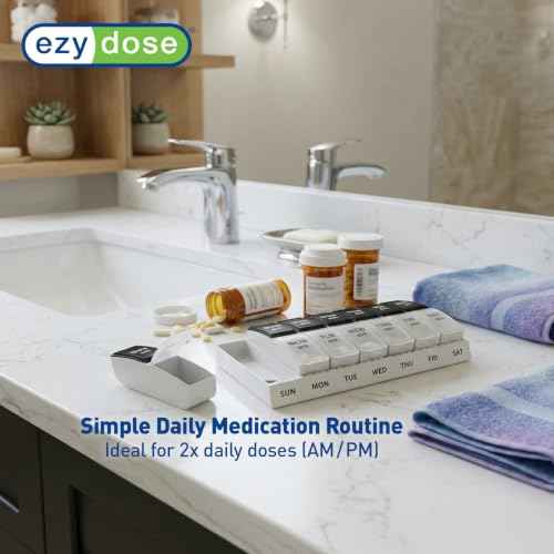 Weekly (7-Day) AM/PM Pill Organizer, Large Case, Black/White