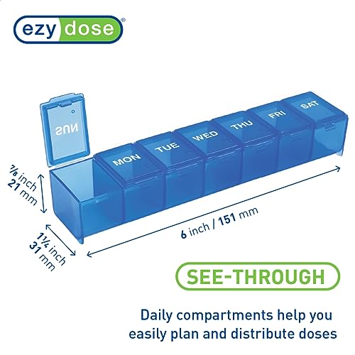 Weekly (7-Day) Pill Organizer, Large Medicine Planner, Blue