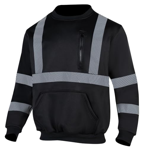 Hi Vis Safety Sweatshirts for Men Reflective ANSI Class 3 High Visibility Construction Work Crew Sweatshirt No Hood
