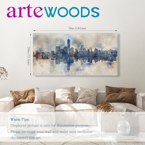 Extra Large New York Skyline Wall Art Abstract City Reflection Canvas Picture Print Modern Gray Canvas Artwork Decoration for Living Room Bedroom Office Home Wall Decor Framed Ready to Hang 29" x 58"