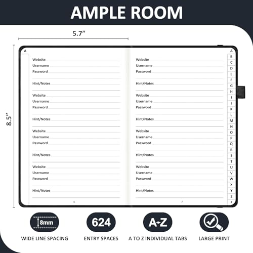 Password Book with Individual Alphabetical Tabs Laminated