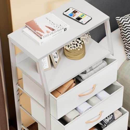 Tall Nightstand with 4 Fabric Drawers