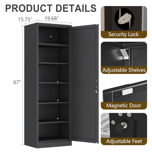 67" Black Lockable Metal Storage Cabinet