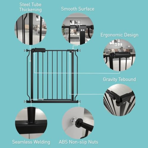 57.48 62.20" Extra Wide Baby Gate Pressure Mounted 30" Tall Black