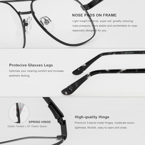 Reading Glasses for Men Square Double Bridge Light Blocking Computer Readers Spring Hinge Metal Frame Acetate Legs