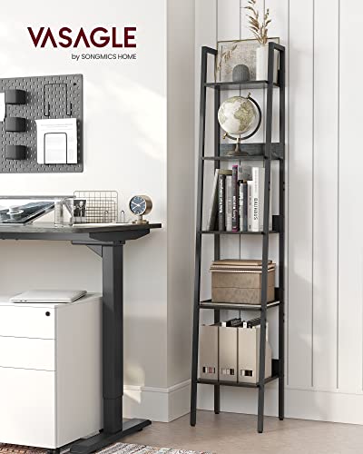Bookshelf, 5-Tier Narrow Book Shelf, 11.8 x 13.3 x 66.9 Inches, Ladder Shelf for Home Office, Living Room, Bedroom, Kitchen, Ebony Black and Ink Black ULLS109B56