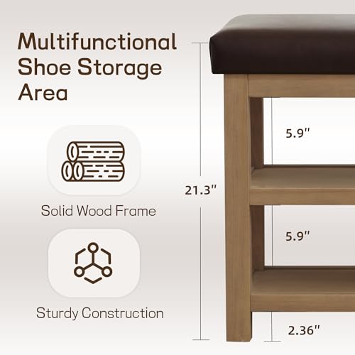 Shoe Rack Bench with Leather Cushion