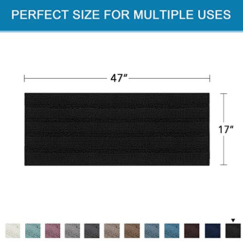 Bath Rugs for Bathroom Non Slip Bath Mats Extra Thick Chenille Striped Bath Rug Runners 47" x 17" Absorbent Fluffy Soft Shaggy Mats Dry Fast Plush Area Carpet for Bath Room