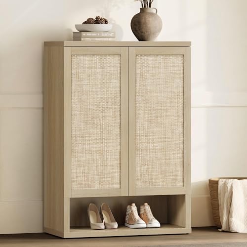 31.2" Wide Rattan Shoe Storage Cabinet for Entryway with 2 Doors