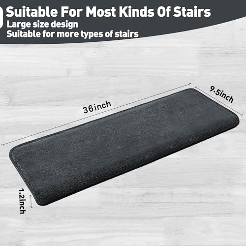 Bullnose Carpet Stair Treads Ultra Plush Dark Gray 7 Pcs (16.6 Sq Ft)