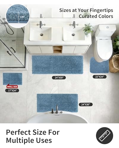 Blue Bathroom Rugs 60" × 24" Non Slip & Super Absorbent Extra Thick Soft