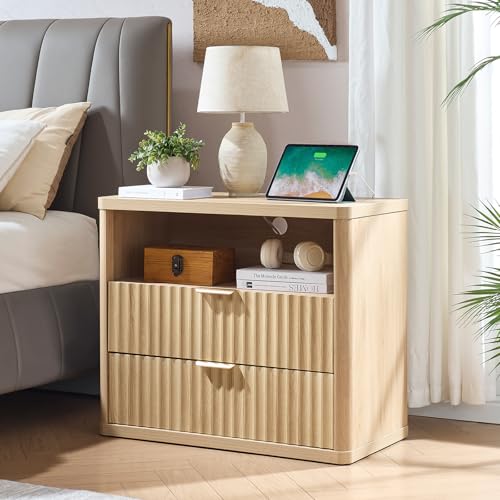 31" Wide Fluted Nightstand with Charging Station