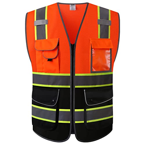 Safety Vest for Men Women Reflective Hi Vis JK100 OBlack L