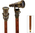 s Brass Walking Stick with Vintage Handle Victorian Telescope with Compass Head Foldable Steampunk Accessories Wooden Cane for Men and Women