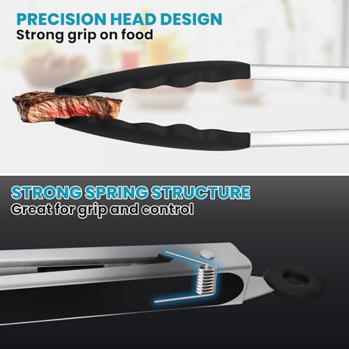 3 Pack Kitchen Tongs for Cooking with Silicone Tip (3 Count)