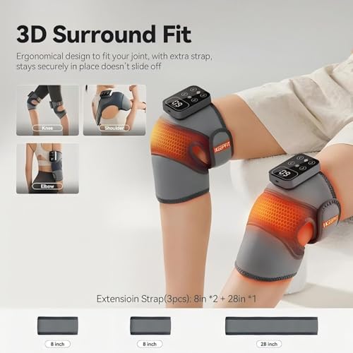 Cordless Knee Massager with Heat Vibration for Pain Relief (2 Count)