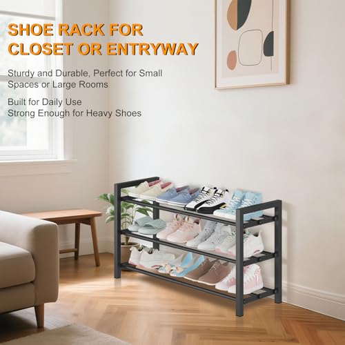 3 Tier Expandable Metal Shoe Rack for Closet & Entryway (3 Count)