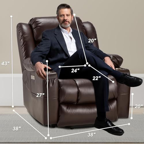 Large Power Lift Recliner Leather Chair Sofa with Massage & Heat