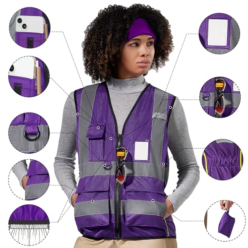 Big and Tall Safety Vest for Women Purple 4XL 5XL