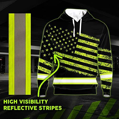 American US Flag High Visibility Hoody Reflective Pullover Hoodie Workwear Hoodie Hi