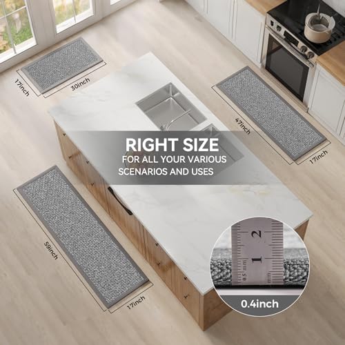 Kitchen Rugs Non Slip Washable Kitchen Mat Anti Fatigue Gray 17"x59" (6.96 Sq Ft)