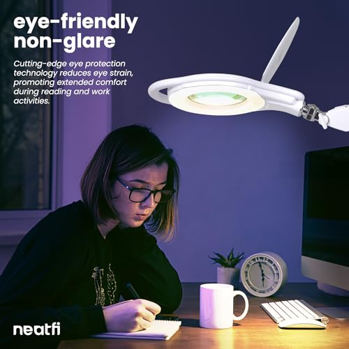 1,000 Lumens | LED Magnifying Lamp with Clamp | Dimmable | 3X Magnification | 3000K–6500K Light | Includes Microfiber Cloth | Light for Reading, Sewing & Crafts (White-4, 8-Diopter)