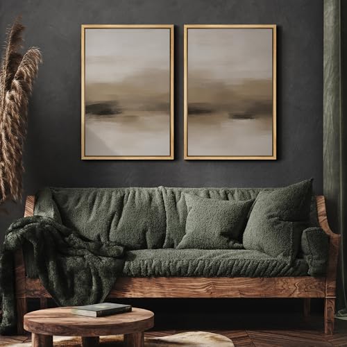 Framed Canvas Print Wall Art Abstract Neutral Beige Contemporary Minimalist Landscape Illustrations Modern Art Decorative Bohemian for Living Room