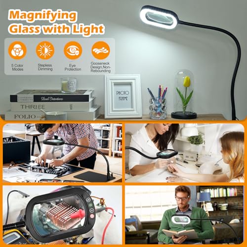 12X Magnifying Glass with Light and Stand