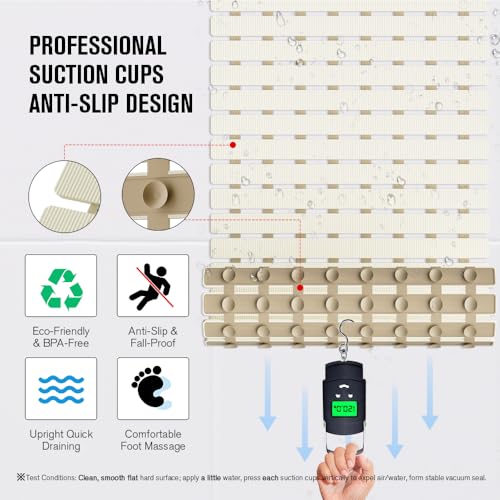 Bath Tub Shower Mat Non Slip Bathtub Mats for Bathroom Shower Floor Mat Bath Mats for Shower Tub Anti Slip Shower Mat with Drain Hole and Large Suction Cups