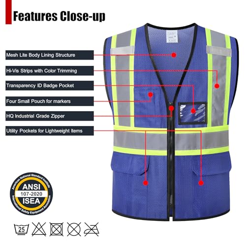 Reflective Safety Vest for Men Women Hi Vis Vest with Pockets High Visibility Vest Mesh Construction Vests Meets ANSI