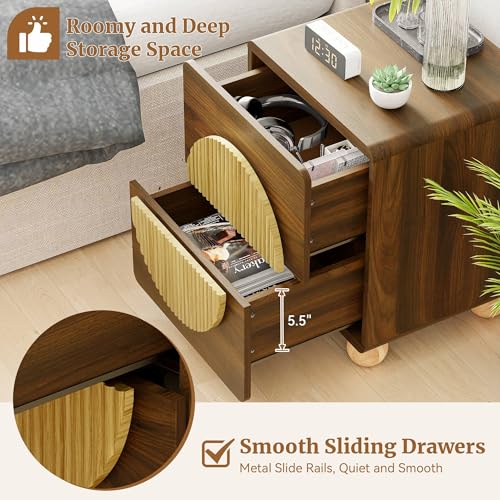 23" Fluted Nightstand with Solid Wood Legs