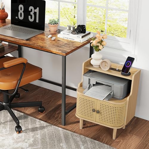 Metal Rattan End Table with Charging Station
