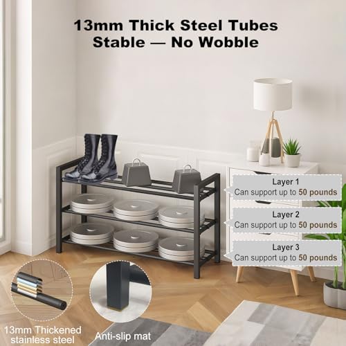 3 Tier Expandable Metal Shoe Rack for Closet & Entryway (3 Count)
