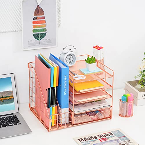 Rose Gold Desk Organizer with File Holder